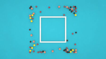 beautiful frame with balloons on a blue background 3d render