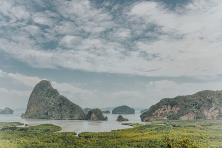 Asia travel series. stunning view from the top of hill on fantastic Thai bay in Phuketの写真素材