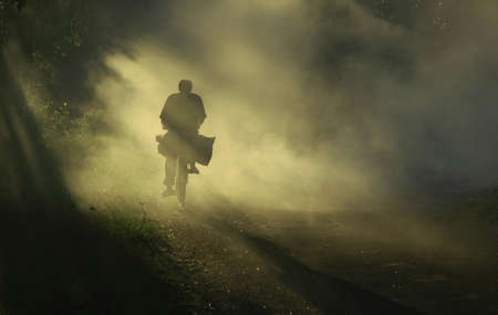 Ukraine, 2010, July, bike in the fogの写真素材