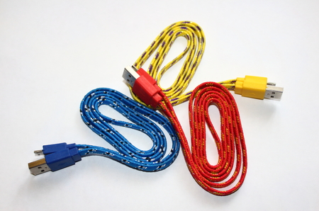 Color USB cables on white a background isolateの写真素材