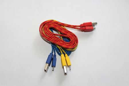 Color USB cables on white a background isolateの写真素材