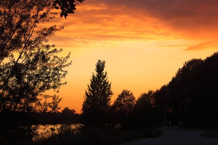 Sunset on the Neva Riverの写真素材