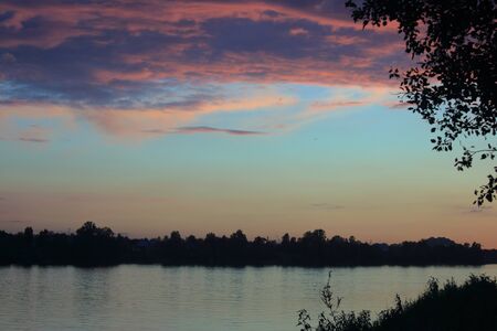Sunset on the Neva Riverの写真素材