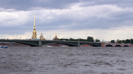Tuchkov Bridge, Peter and Paul Fortress. View from the middle of the Neva River. St. Petersburg.のeditorial素材