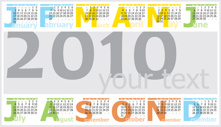Colorful illustration of 2010 year calendar. Horizontal orientationのイラスト素材