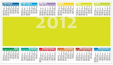 Colorful illustration of 2012 year calendar. Horizontal orientationのイラスト素材