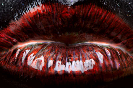 Liquid shiny dark red lipsの写真素材
