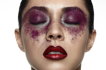 Closed Eyes with beauty purple Makeupの写真素材