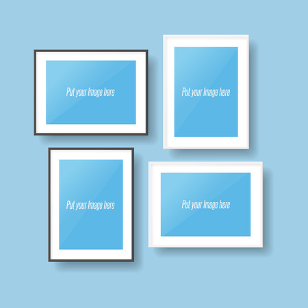 Vector Set of four realistic blank Templates for Poster. Black and white photo Framesのイラスト素材