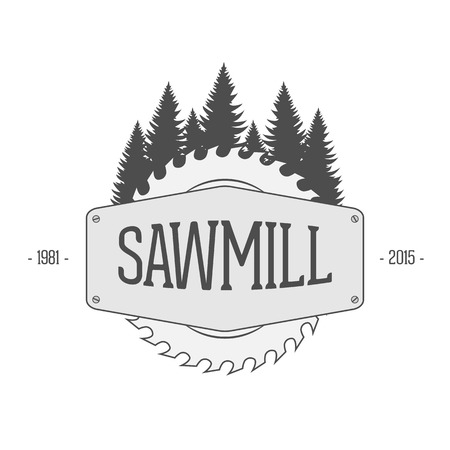 Vintage vector Label of Sawmill. Woodworking Companyのイラスト素材
