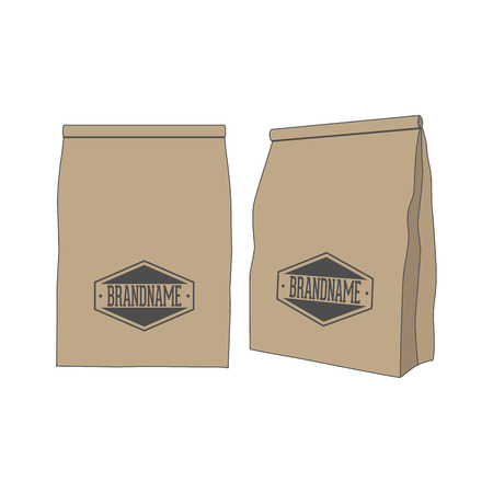 Brown paper Package Bag for your Label or Product. Vector Design of empty Objectのイラスト素材