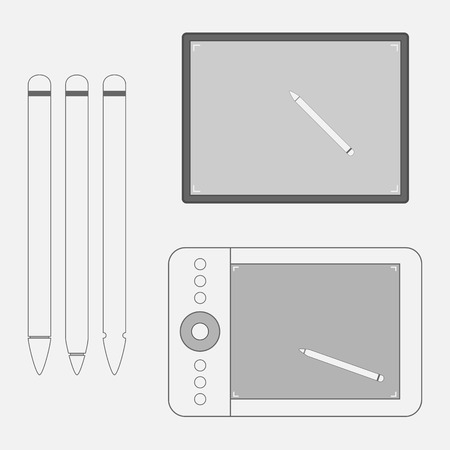 Set of graphic Tablets with Pens. Devices for Drawing and Designのイラスト素材