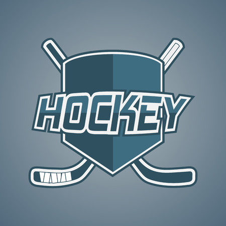 Blue Hockey Team logo with Sticks and Shield. Modern Design Elements for your Label or Badgeのイラスト素材
