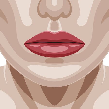 Beauty Woman Face with perfect healthy Skin and red shiny Lipsのイラスト素材