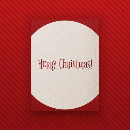 Merry Chistmas paper Banner hanging against red Background. Realistic vector Poster Templateのイラスト素材