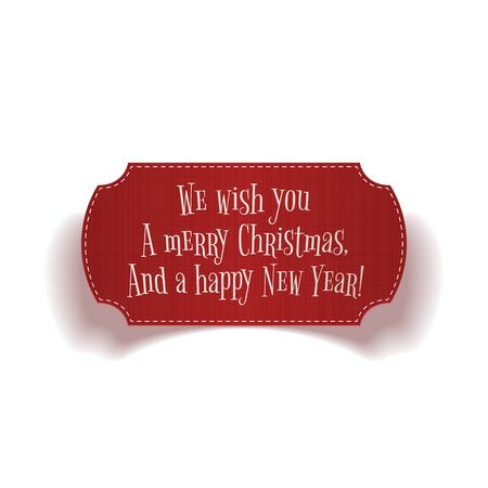 Realistic vintage merry Christmas and happy New Year red greeting Label on white Background. Vector Illustrationのイラスト素材