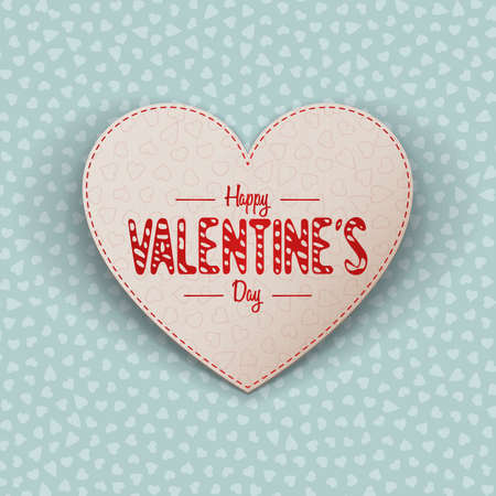 Happy Valentines Day realistic paper Heart Card on light blue Background with Hearts Pattern. Vector Illustrationのイラスト素材