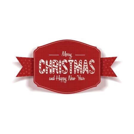 Realistic Christmas and New Year red Card with Ribbon isolated on white Background. Vector Illustrationのイラスト素材