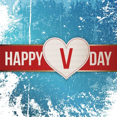 Valentines Day realistic Heart Tag with Ribbon on Snow Background. Vector Elements for your Designのイラスト素材