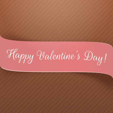 Valentines Day realistic pink festive Ribbon on cardboard Background. Vector Illustrationのイラスト素材