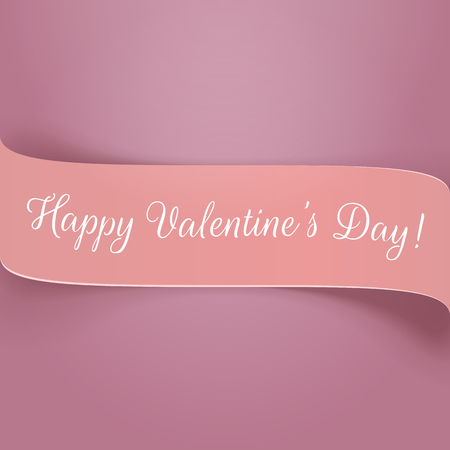 Holiday pink paper Valentines Ribbon with Text on purple Background. Vector Illustrationのイラスト素材