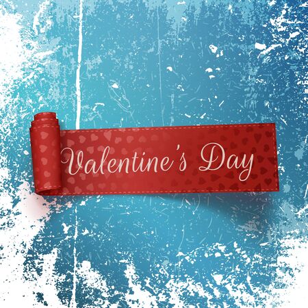 Valentines Day red Scroll Label with Text and Heart Pattern. のイラスト素材