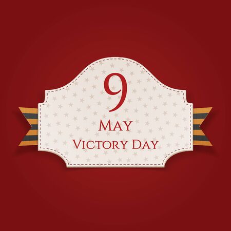 Victory Day greeting Card Template. Realistic Emblem with st. George Ribbon. Vector Illustrationのイラスト素材