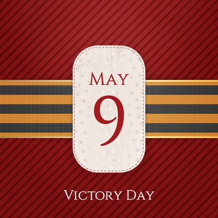 May 9 Victory Day white paper Banner with st. George Ribbon on red striped Background. Vector Illustrationのイラスト素材