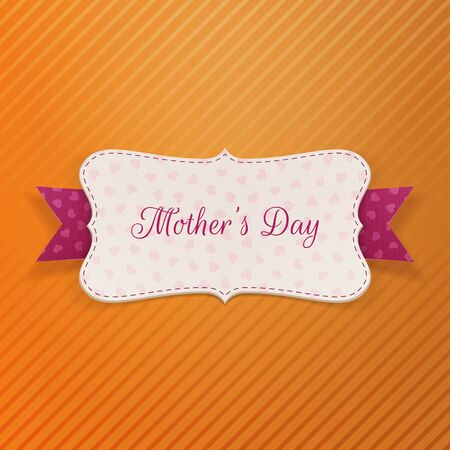 Mothers Day paper greeting Banner with festive Ribbon on striped orange Background. Vector Illustrationのイラスト素材