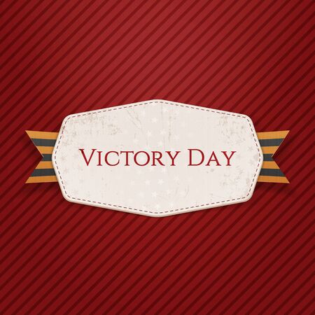 Victory Day white paper Label with striped Ribbon on red striped Background. Vector Illustrationのイラスト素材