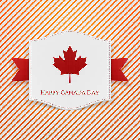Happy Canada Day striped Background Template. Emblem with Text and Ribbon. Vector Illustrationのイラスト素材