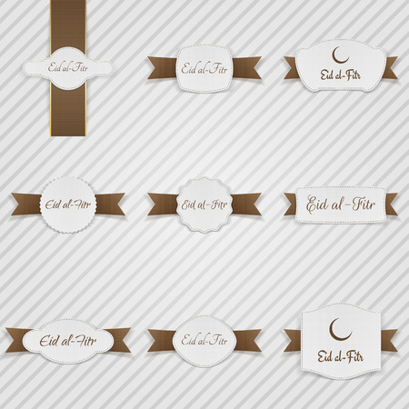 Eid al-Fitr realistic Labels with Text and Ribbons. Vector Illustrationのイラスト素材