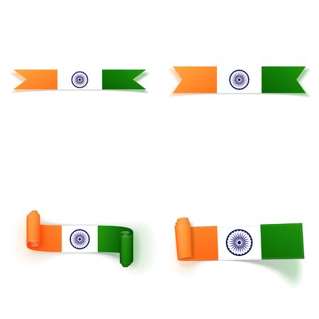 India Flag realistic Ribbons Set. Vector Illustrationのイラスト素材