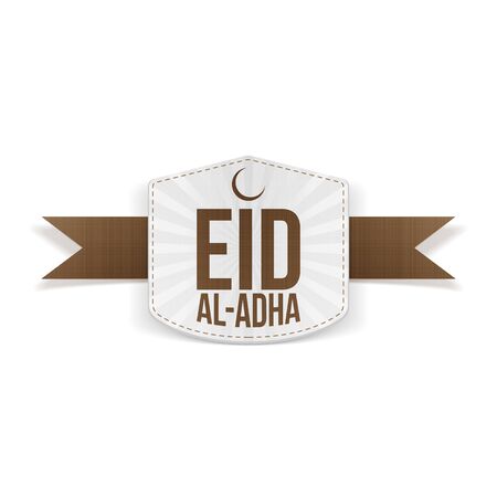 Eid al-Adha decorative white Banner on brown Ribbonのイラスト素材
