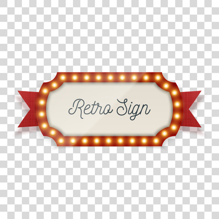 Retro Sign with Light Bulbs and Ribbonのイラスト素材