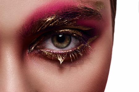 Pink and golden Make-up on Woman Eyeの写真素材