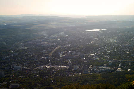 Aerial view on a morning cityの写真素材