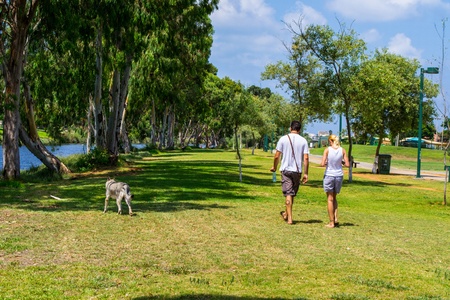 View of summer park Yarkon in Tel Aviv,Israel