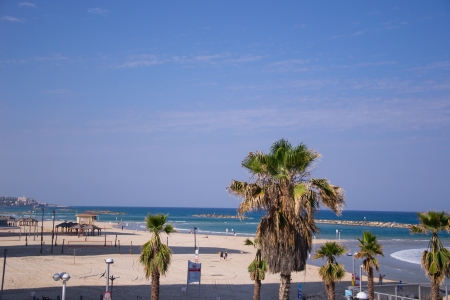 View of Tel Aviv beach in sunlight dayの写真素材