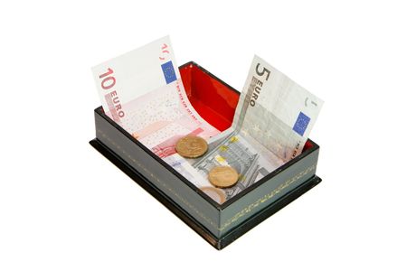 Green rectangular casket with euro money isolatedの写真素材