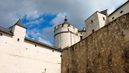 Towers, and walls of Renaissance Hohensalzburg castle in Salzburg, Austriaの写真素材