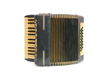 Vintage 1930's black accordion isolated on white backgroundの写真素材
