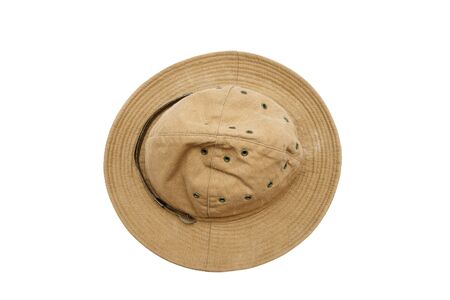 Old soviet army summer hat top view  isolated の写真素材