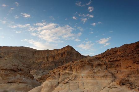 Rocky desert landscape at sunset in Negev, Israelの写真素材