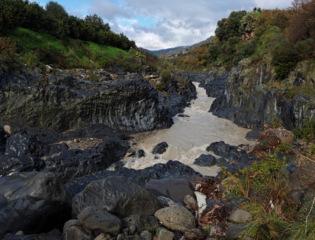 Alcantara river gorge in Sicily, Italyの写真素材