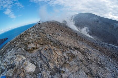 Fisheye view of Grand (Fossa) crater of Vulcano island near Sicily, Italyの写真素材