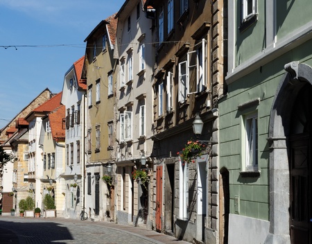 Old street in European town converging in perspectiveの写真素材