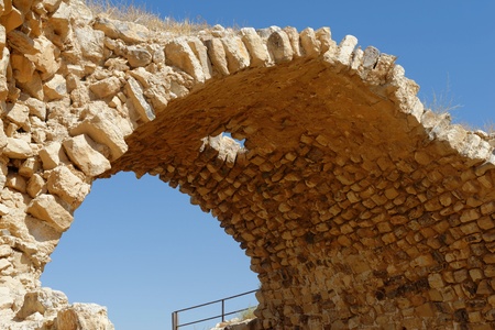 Ancient stone arch of Kerak Castle in Jordanの写真素材