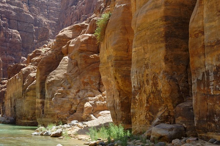 Scenic cliffs of Wadi Mujib creek in Jordanの写真素材