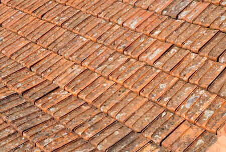 Texture of old orange roof tiles in Sintra, Portugalの写真素材